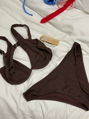 Ribbed Chocolate Brown Bikini Set